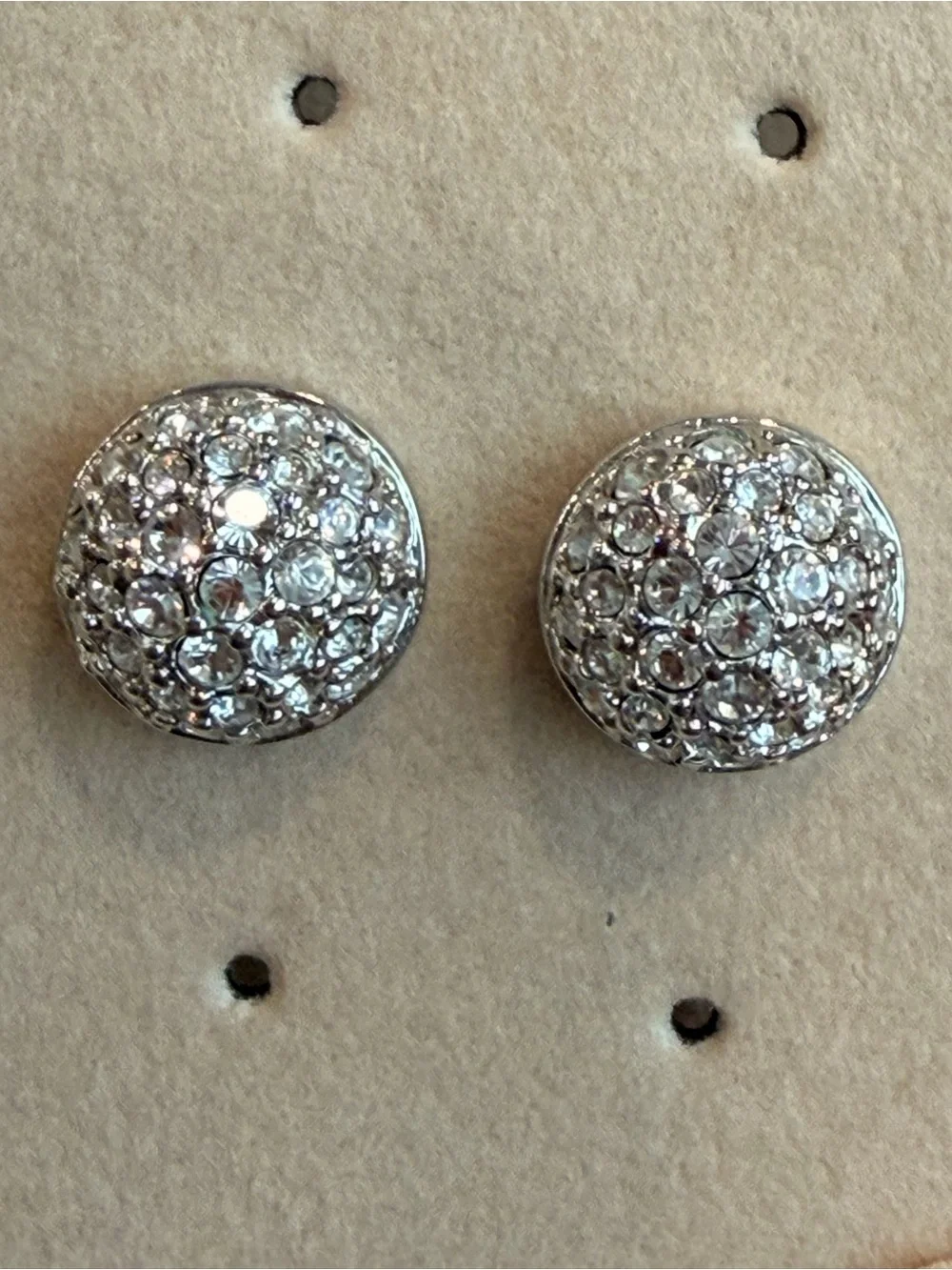 Swarovski Clear Crystal Pavé Dome Stud Earrings Silver Tone-1058